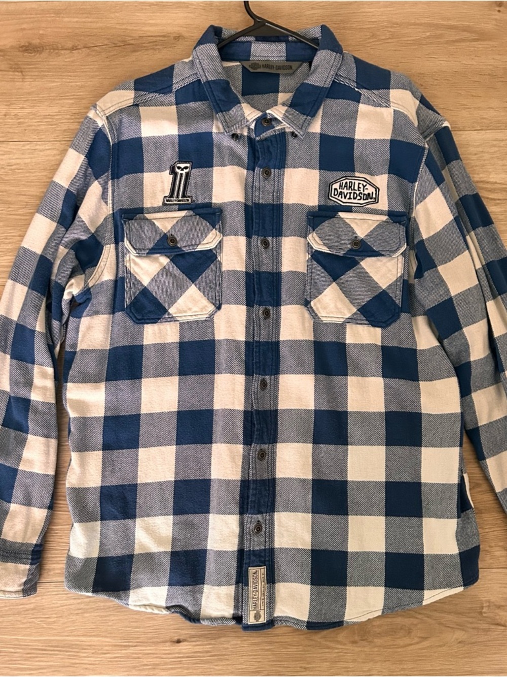 Harley-Davidson Blue and White Checkered Button-Down Shirt